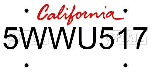 5WWU517 California License Plate