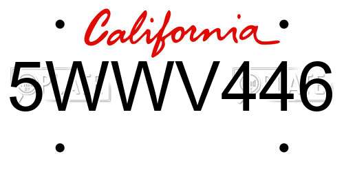 5WWV446 California License Plate