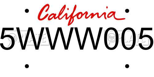 5WWW005 California License Plate