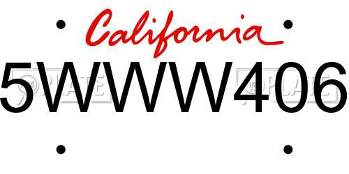 5WWW406 California License Plate