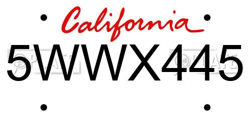 5WWX445 California License Plate