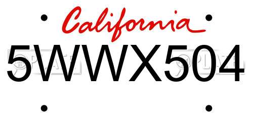 5WWX504 California License Plate