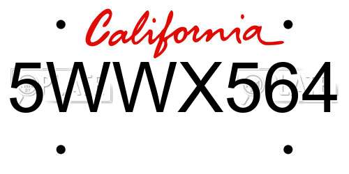 5WWX564 California License Plate