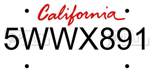 5WWX891 California License Plate