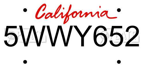 5WWY652 California License Plate