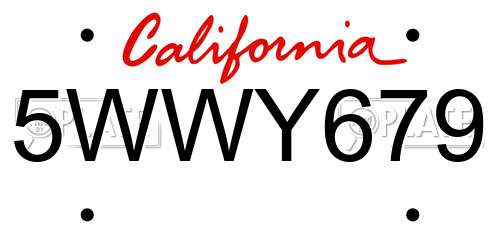 5WWY679 California License Plate