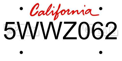 5WWZ062 California License Plate