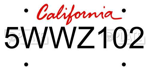 5WWZ102 California License Plate