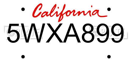 5WXA899 California License Plate