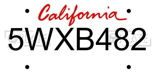 5WXB482 California License Plate
