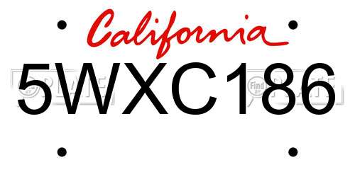 5WXC186 California License Plate