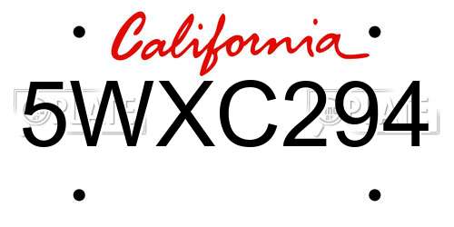 5WXC294 California License Plate