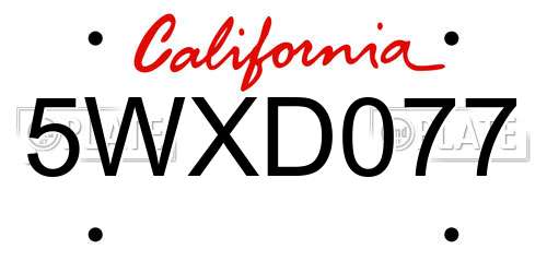 5WXD077 California License Plate