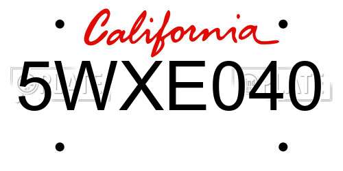 5WXE040 California License Plate