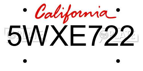 5WXE722 California License Plate