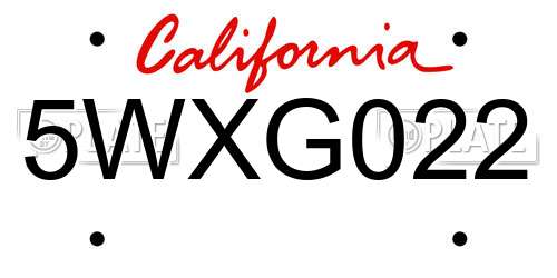 5WXG022 California License Plate