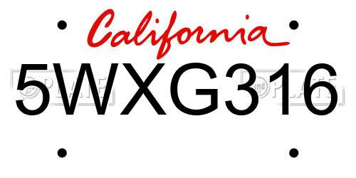 5WXG316 California License Plate