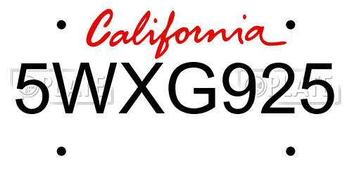 5WXG925 California License Plate