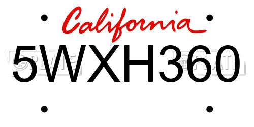 5WXH360 California License Plate