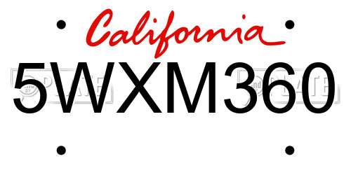 5WXM360 California License Plate