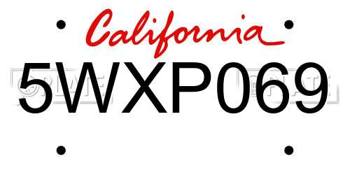 5WXP069 California License Plate