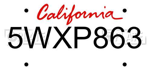5WXP863 California License Plate