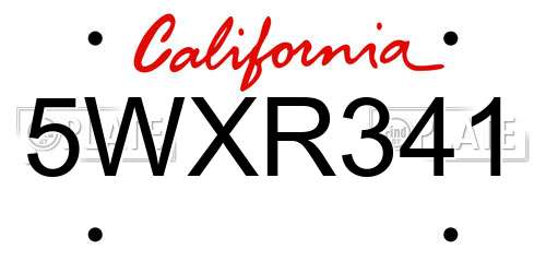 5WXR341 California License Plate