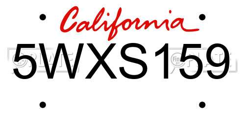 5WXS159 California License Plate