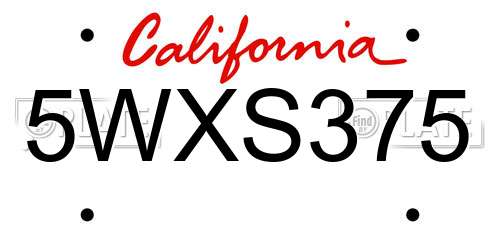 5WXS375 California License Plate