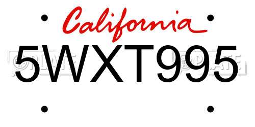 5WXT995 California License Plate
