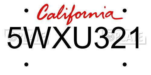 5WXU321 California License Plate