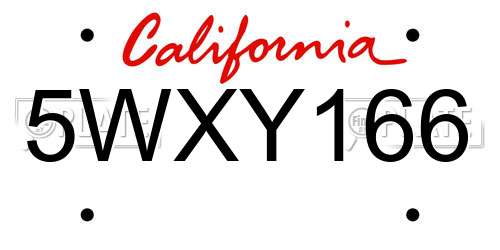 5WXY166 California License Plate