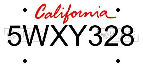 5WXY328 California License Plate