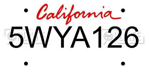 5WYA126 California License Plate