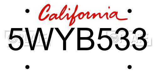 5WYB533 California License Plate