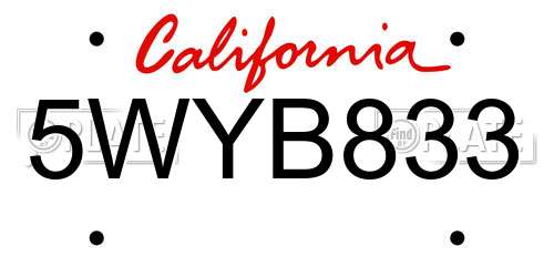 5WYB833 California License Plate