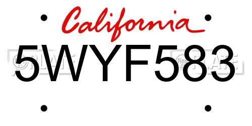 5WYF583 California License Plate