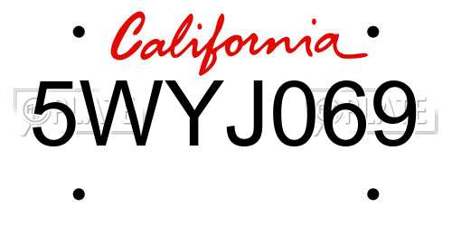 5WYJ069 California License Plate