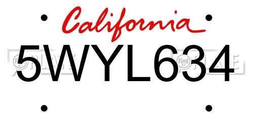 5WYL634 California License Plate