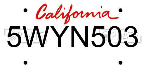 5WYN503 California License Plate