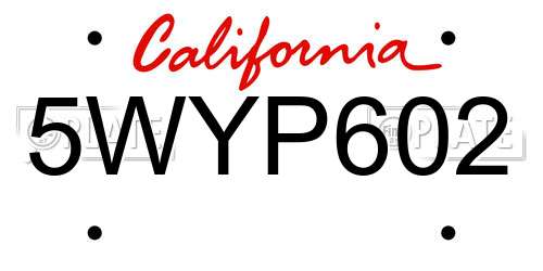 5WYP602 California License Plate