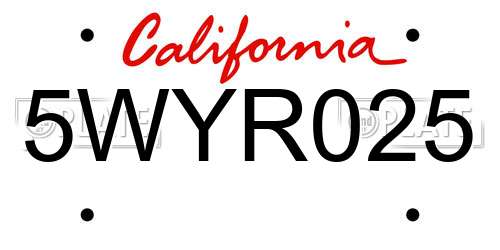 5WYR025 California License Plate