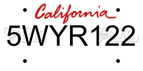 5WYR122 California License Plate