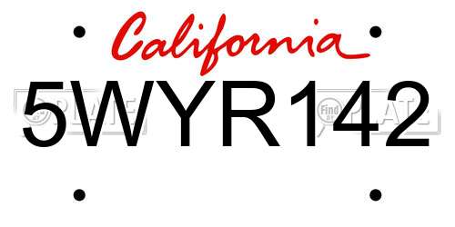 5WYR142 California License Plate