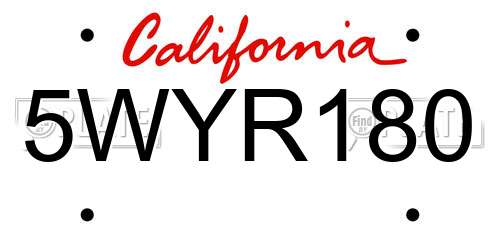 5WYR180 California License Plate