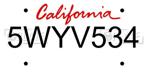 5WYV534 California License Plate