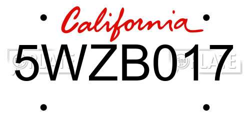 5WZB017 California License Plate