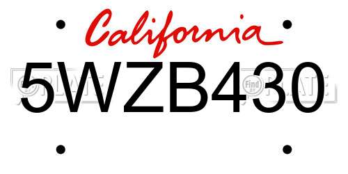 5WZB430 California License Plate
