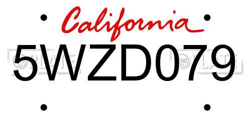 5WZD079 California License Plate