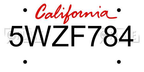 5WZF784 California License Plate